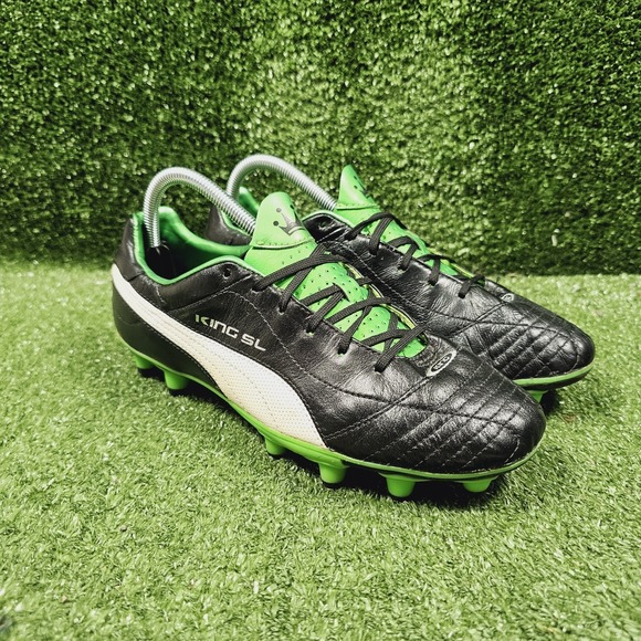Puma King SL Finale FG Black Leather Green Soccer Football Cleats Mens Size 8.5